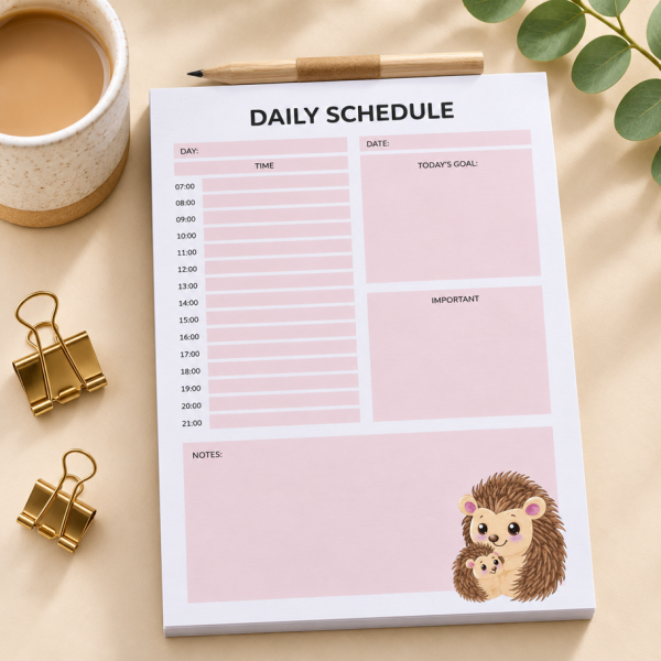Daily Schedule - Hedgehog Daily Schedule Notepad - Hedgehog