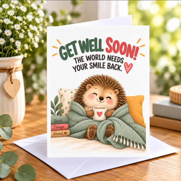 Get Well soon Greeting Card - Hedgehog