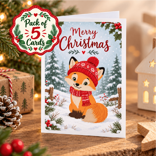 XM01 FOX-pack of 5 Christmas Greeting Cards - Fox - Pack of 5 cards