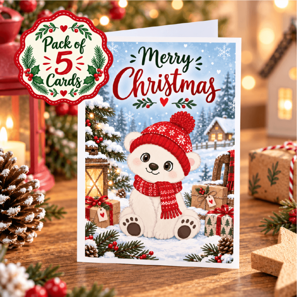 XM04 POLAR BEAR-pack of 5 Christmas Greeting Cards - Polar Bear - Pack of 5 cards
