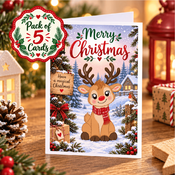 Christmas Greeting Cards -Reindeer - Pack of 5 cards