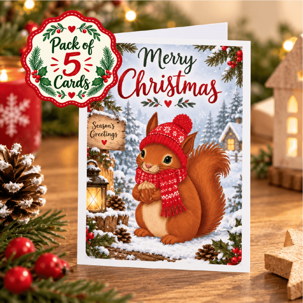 XM06 SQUIRREL-pack of 5 Christmas Greeting Cards - Squirrel - Pack of 5 cards